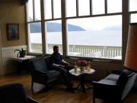 Francisco having a beer in the parlor with a fantastic view of the fjord